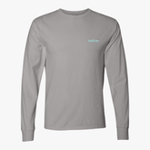 Front of the Stoked Garment-Dyed Long Sleeve T-Shirt in concrete grey